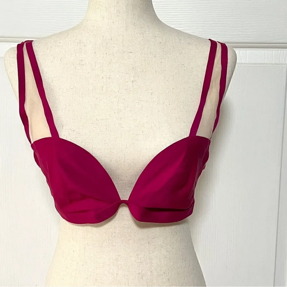 NWOT New Victoria’s Secret Unlined Mesh Plunge Bralette L Wicked Rose Beige Luxe